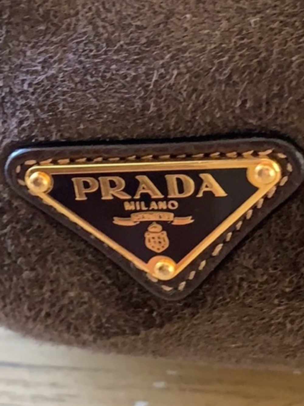 Prada Brown Suede Tote with Mink Fur Trim and Gold Hardware - Picture 4 of 15